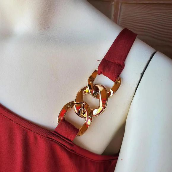 SHEIN Curve Red and Gold Crop Top Blouse Size 0XL Chain Detail NWOT - Picture 7 of 15